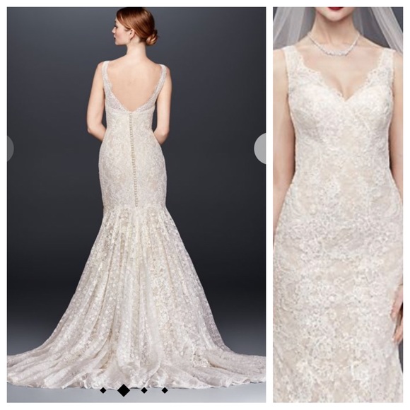 oleg cassini lace trumpet wedding dress - Picture 2 of 16